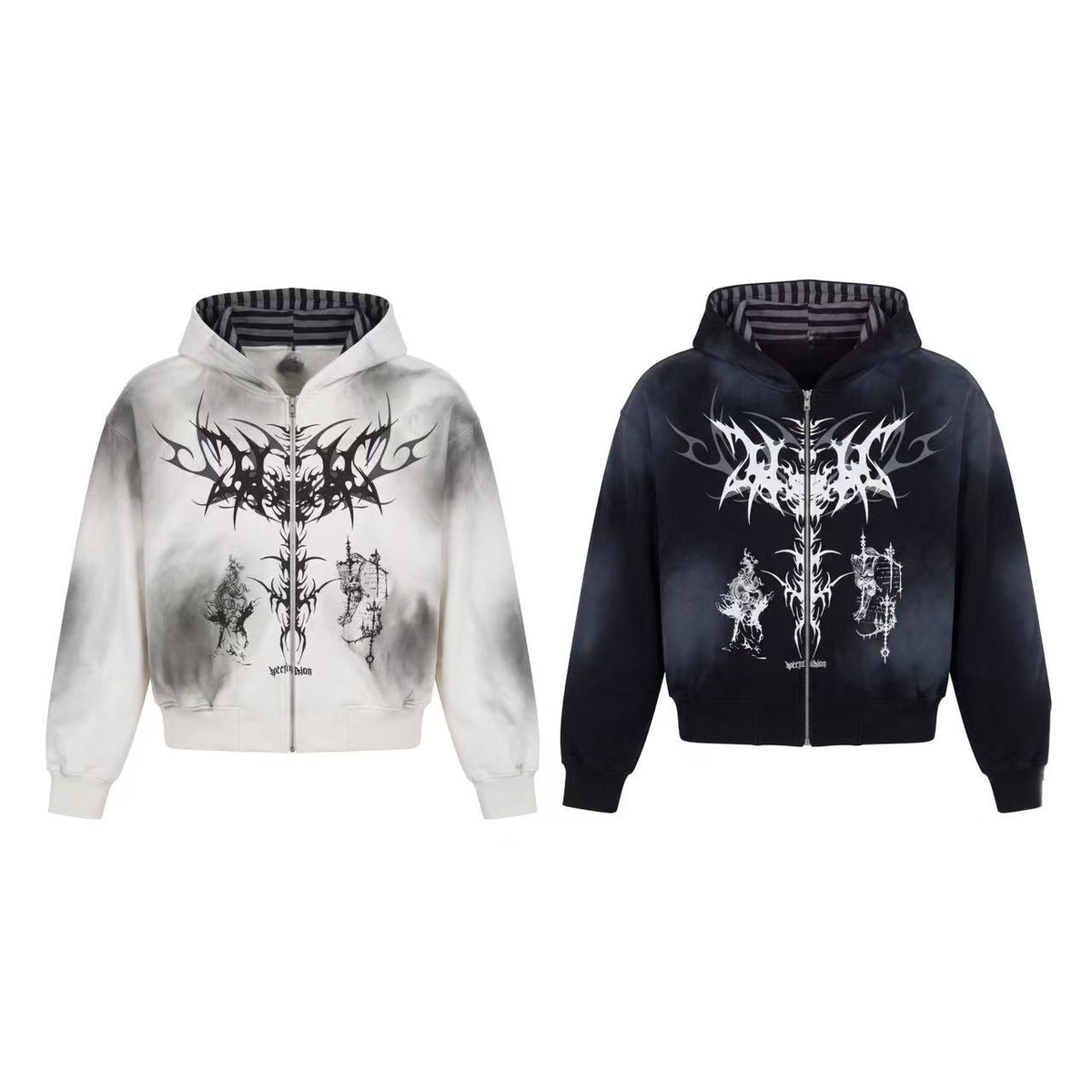 Madxmarx Tribal Graphic Washed Zip-Up Hoodie