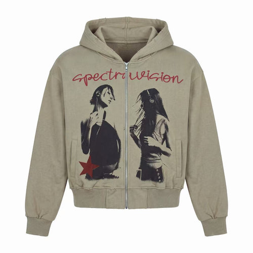 Madxmarx Spectra Vision Graphic Zip-Up Hoodie - S / Brown