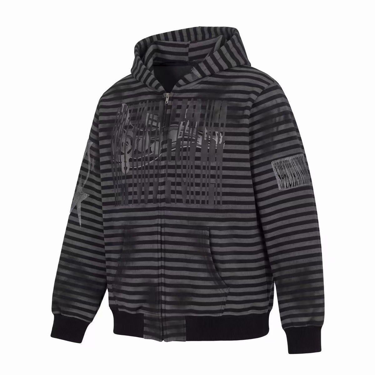 Madxmarx Striped Graphic Zip-Up Hoodie