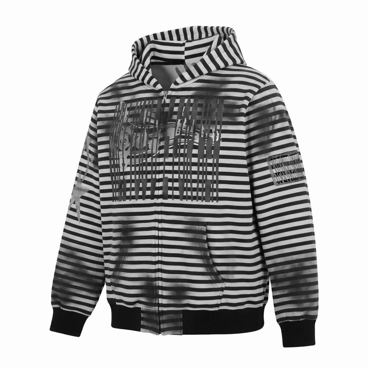Madxmarx Striped Graphic Zip-Up Hoodie