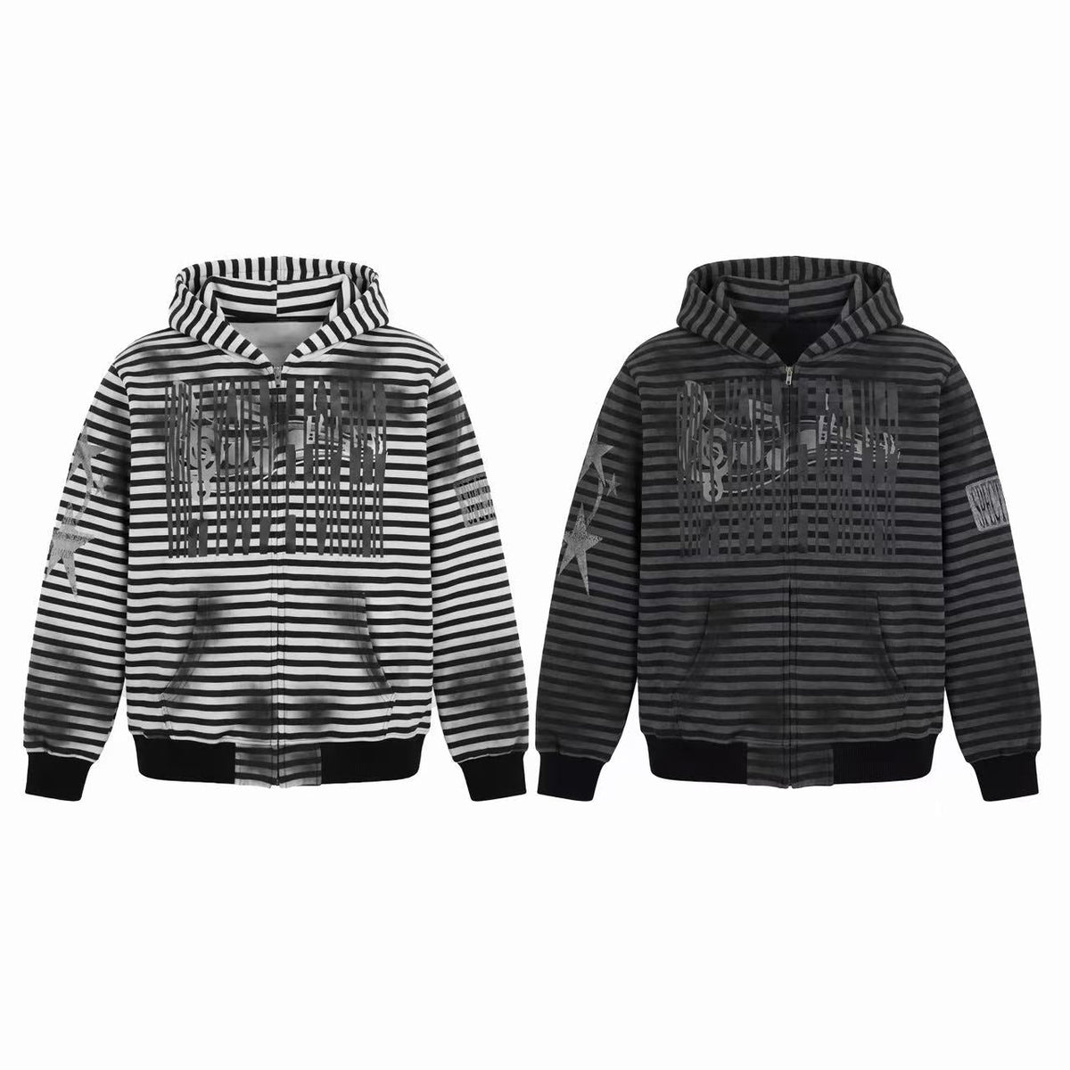 Madxmarx Striped Graphic Zip-Up Hoodie