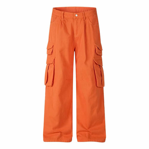 Madxmarx Multi-Pocket Wide-Leg Cargo Pants - XS / Orange