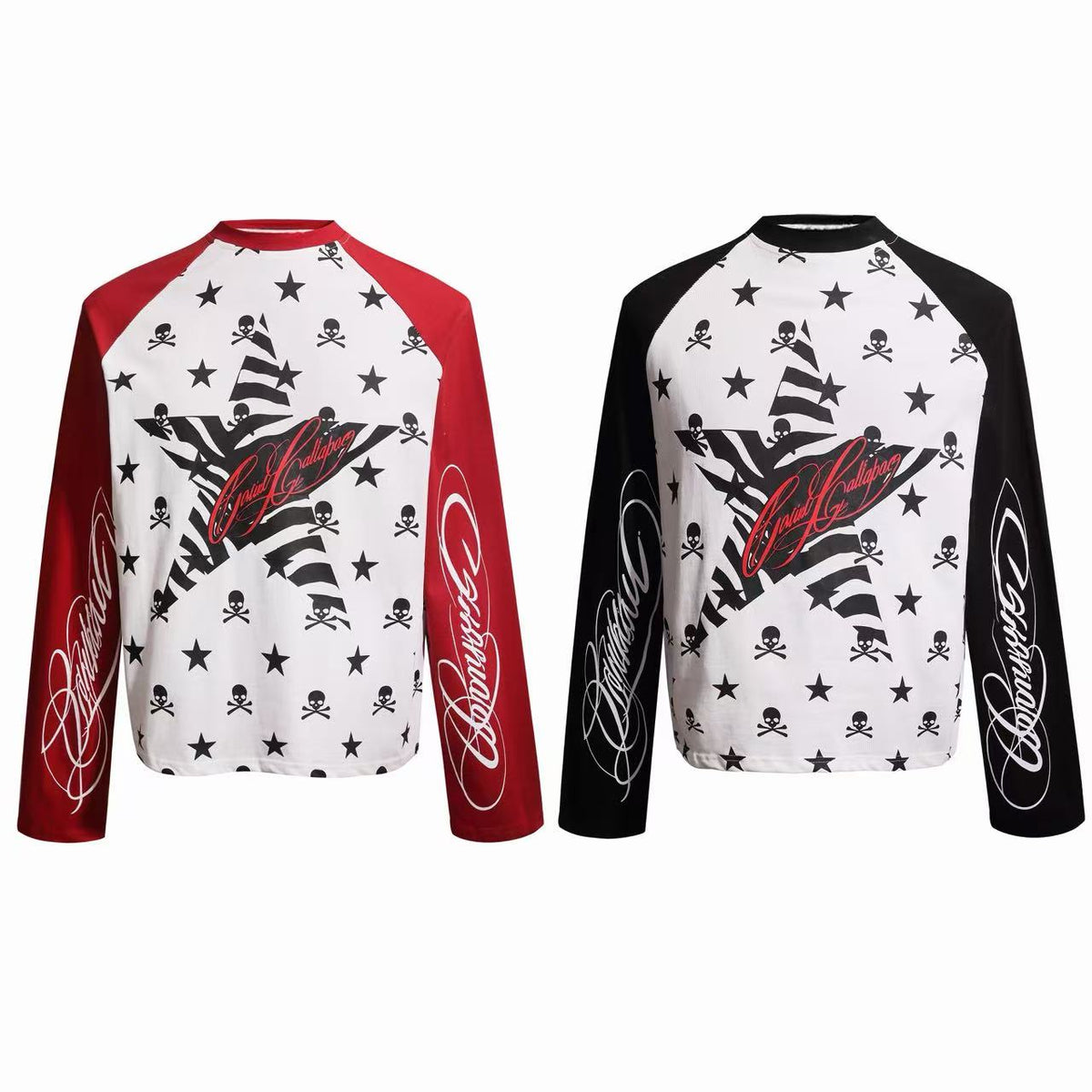 Madxmarx Skull Star Raglan Long Sleeve Tee