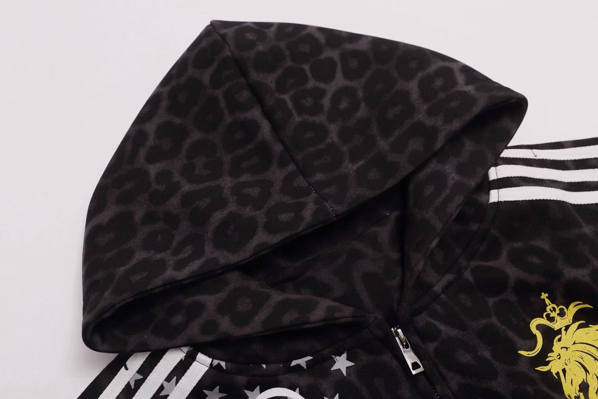 Madxmarx Leopard Crest Stripe Zip-Up Hoodie