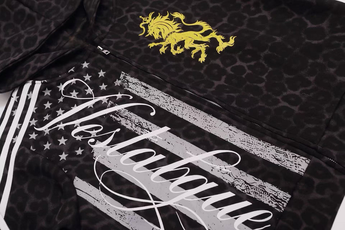 Madxmarx Leopard Crest Stripe Zip-Up Hoodie