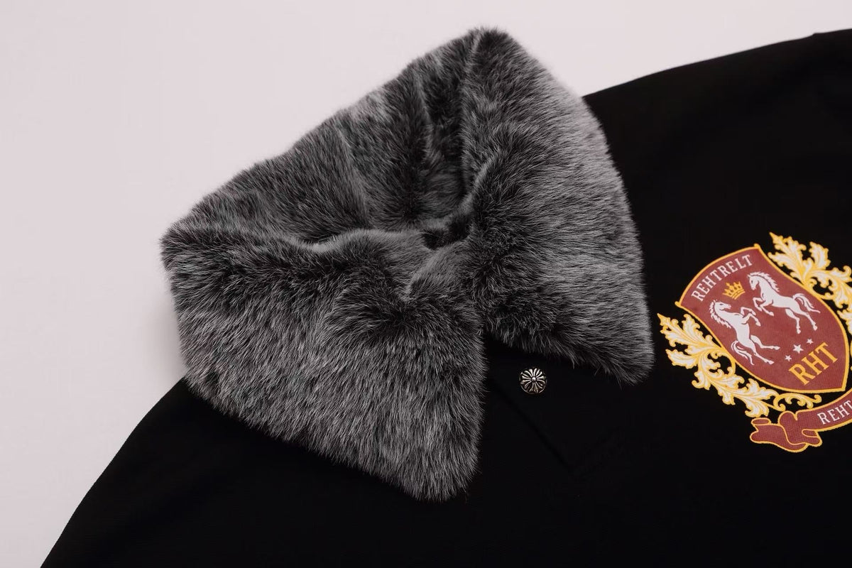 Madxmarx Faux Fur Collar Layered Polo Long Sleeve Tee