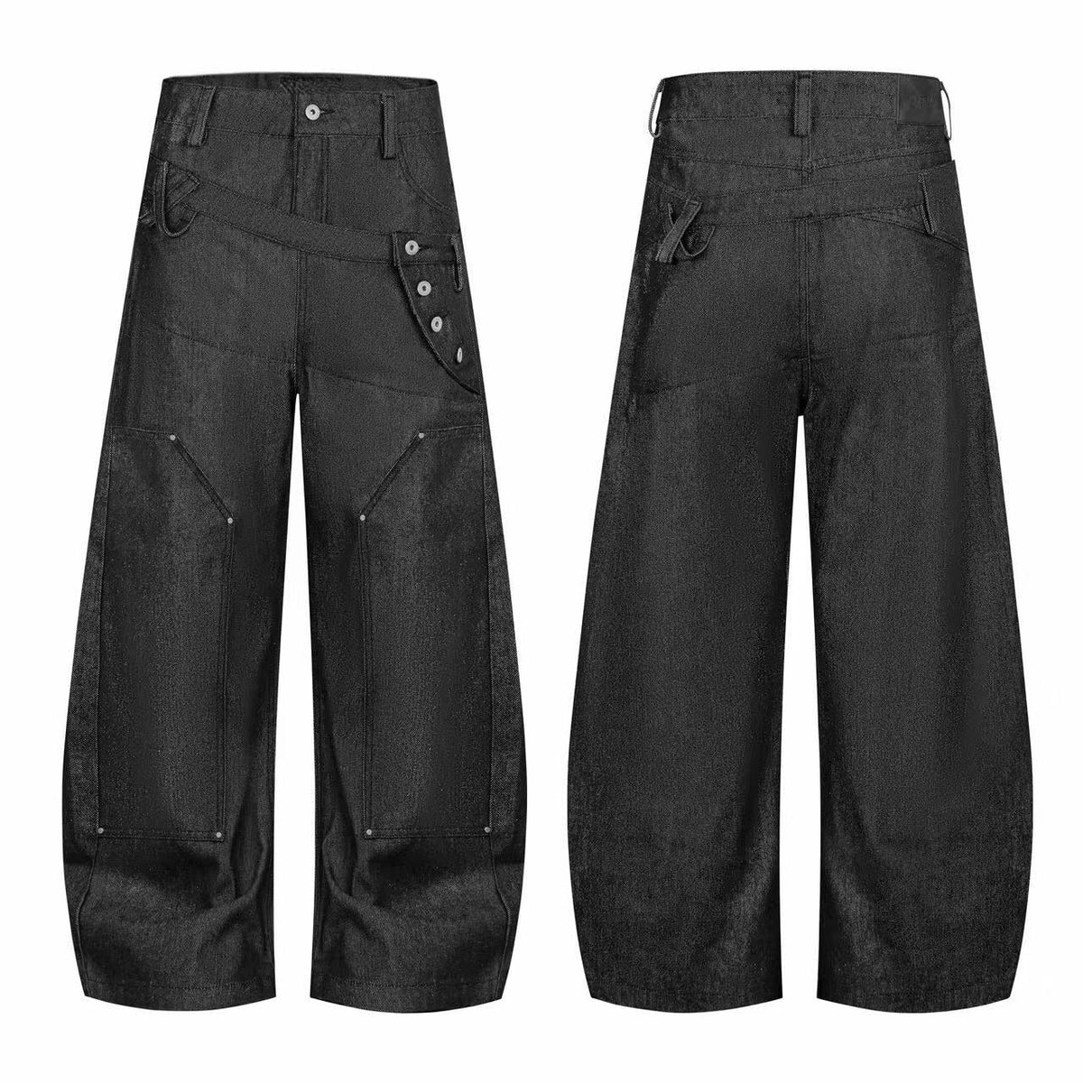 Madxmarx Asymmetric Strap Panel Wide-Leg Jeans