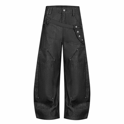 Madxmarx Asymmetrische Jeans mit weitem Bein und Riemendetail - S / Schwarz