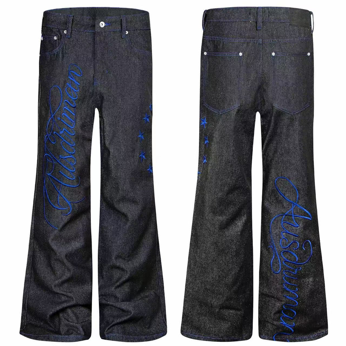 Madxmarx Blue Script Star Wide-Leg Jeans