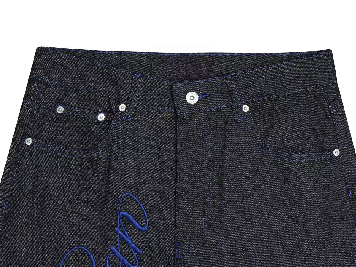 Madxmarx Blue Script Star Wide-Leg Jeans
