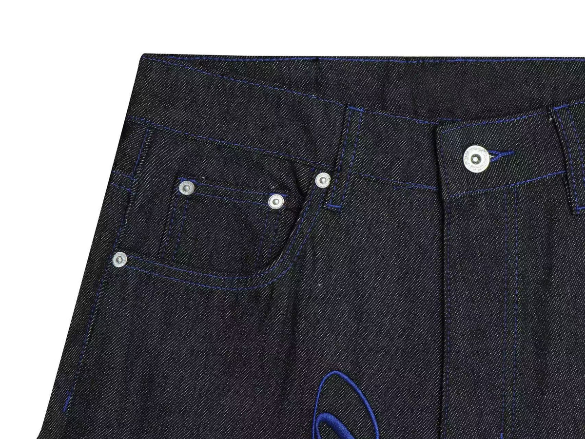 Madxmarx Blue Script Star Wide-Leg Jeans