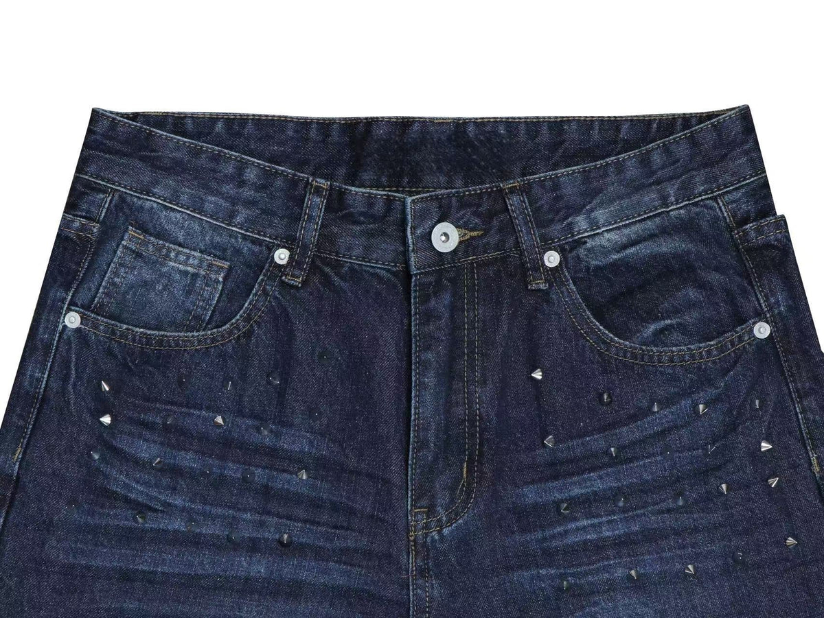 Madxmarx Studded Washed Wide-Leg Jeans
