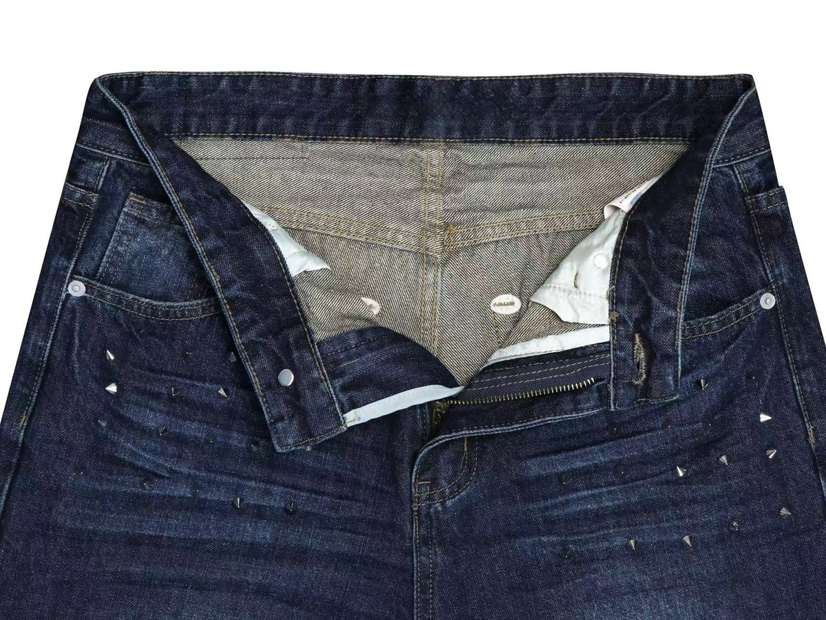 Madxmarx Studded Washed Wide-Leg Jeans