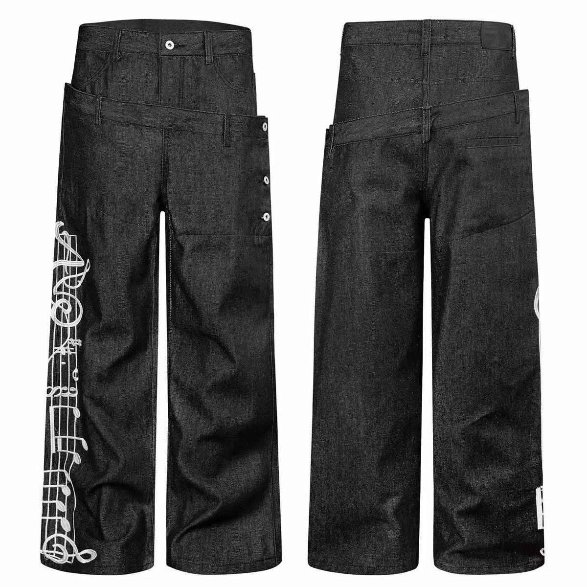 Madxmarx Music Note Layered Wide-Leg Jeans