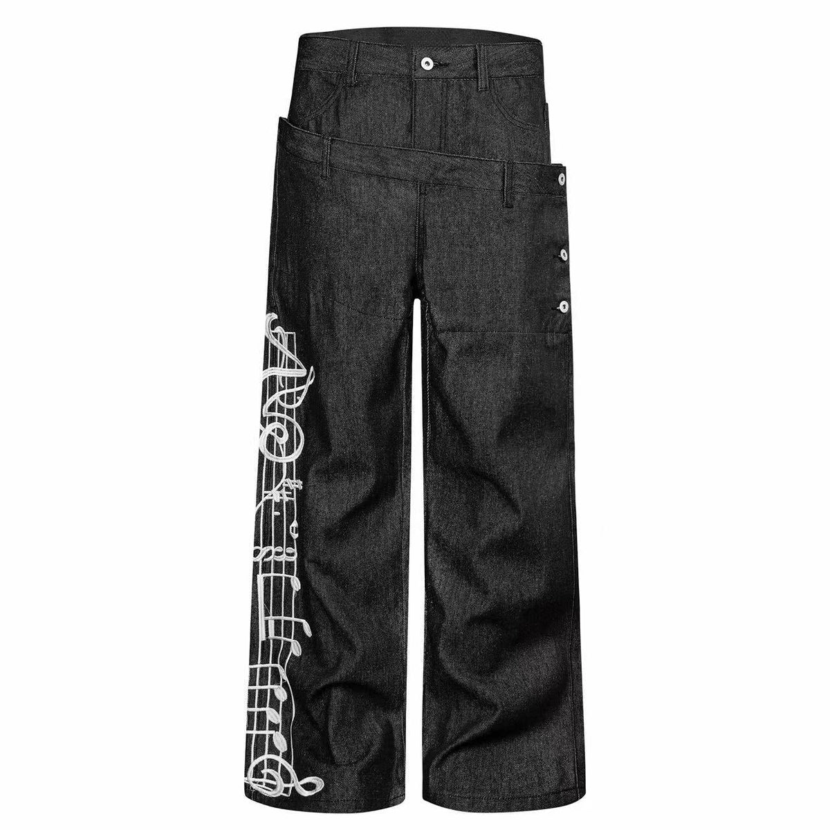 Madxmarx Music Note Layered Wide-Leg Jeans