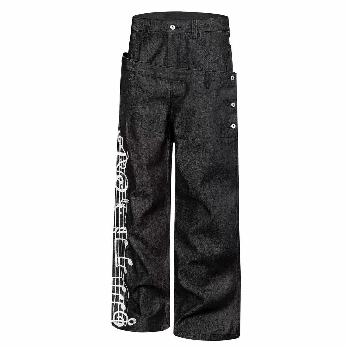 Madxmarx Music Note Layered Wide-Leg Jeans