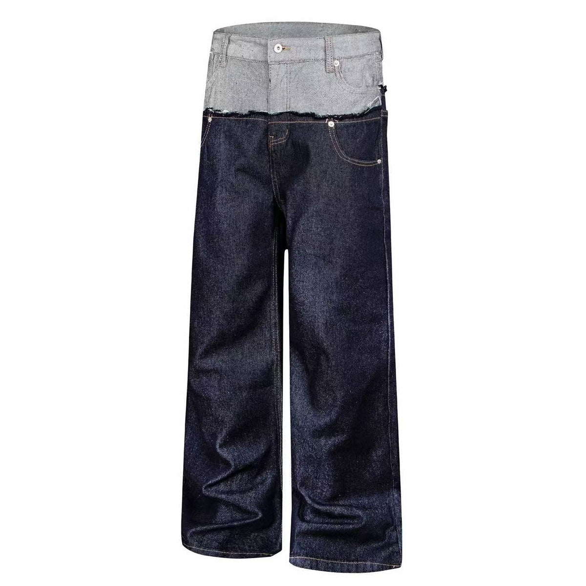 Madxmarx Contrast Waist Embroidered Wide-Leg Jeans