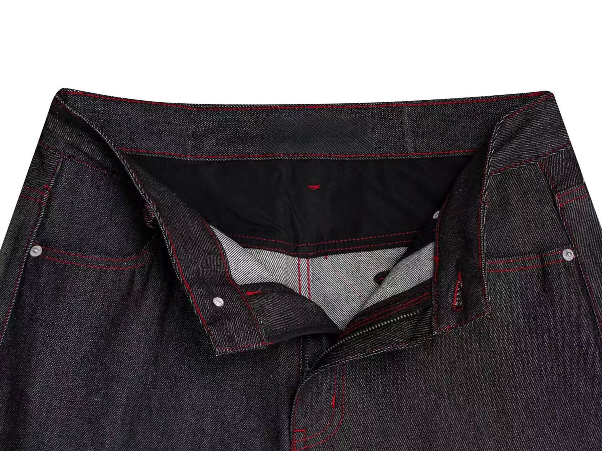 Madxmarx Contrast Stitch Script Wide-Leg Jeans