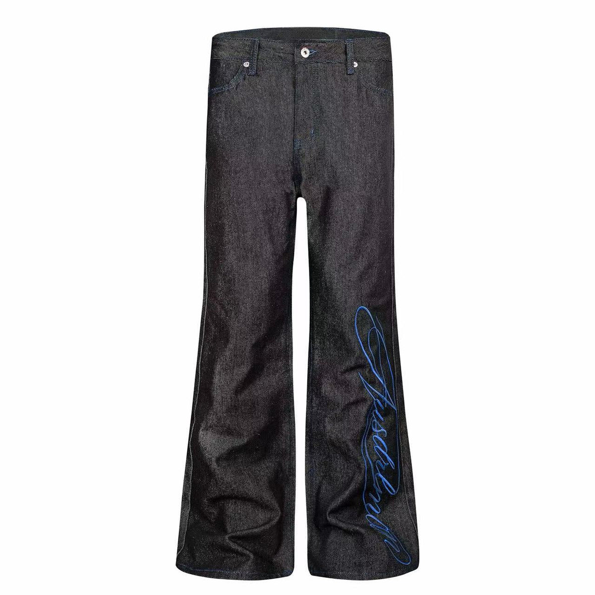 Madxmarx Contrast Stitch Script Wide-Leg Jeans