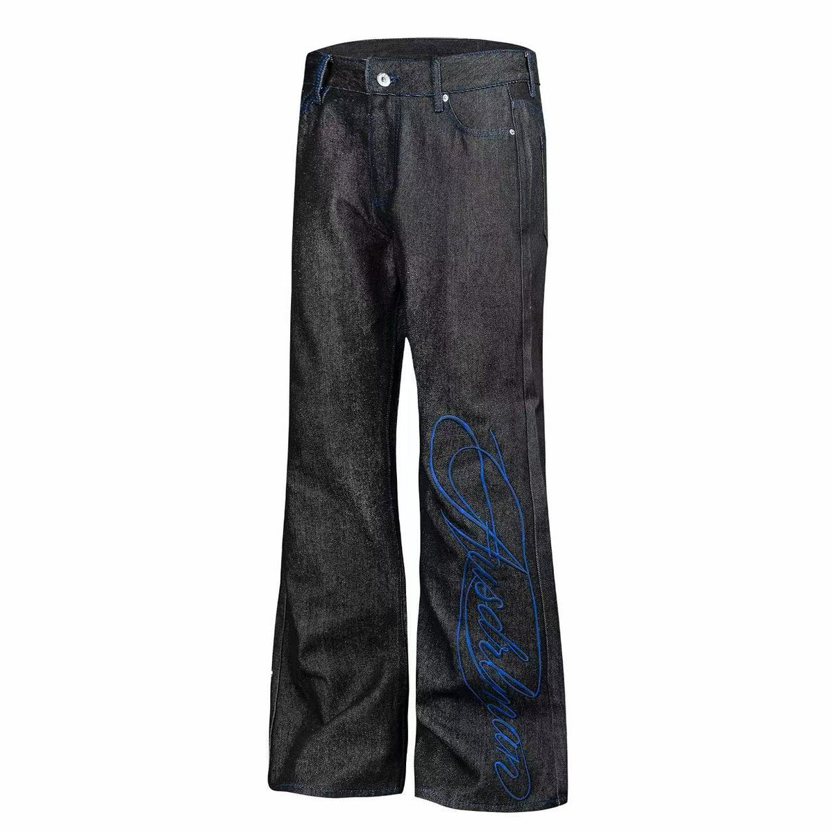 Madxmarx Contrast Stitch Script Wide-Leg Jeans
