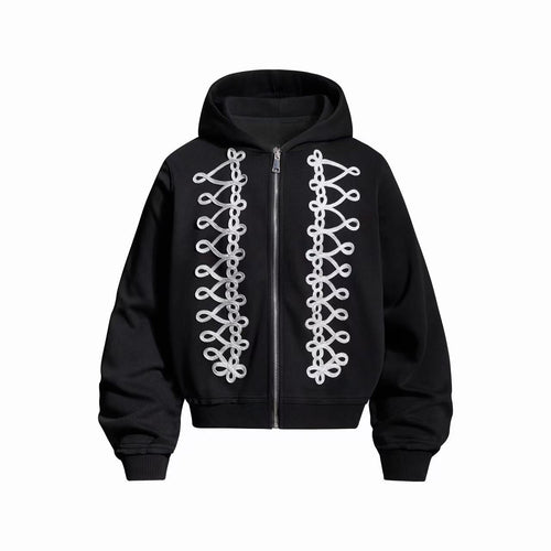 Madxmarx Braided Detail Zip-Up Hoodie - S / Black
