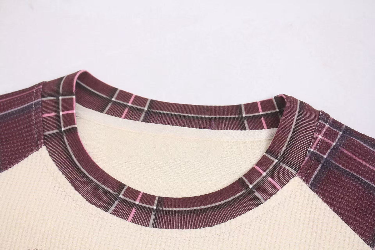Madxmarx Plaid Sleeve Graphic Long Sleeve Tee