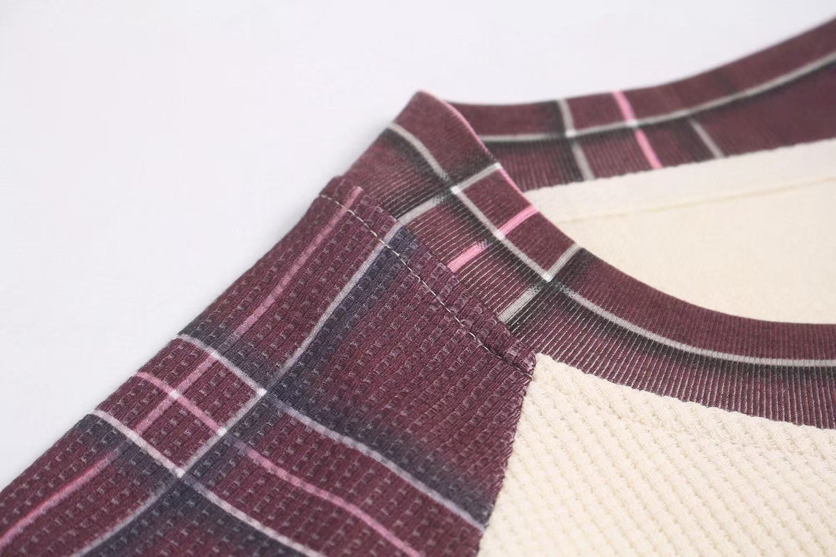 Madxmarx Plaid Sleeve Graphic Long Sleeve Tee
