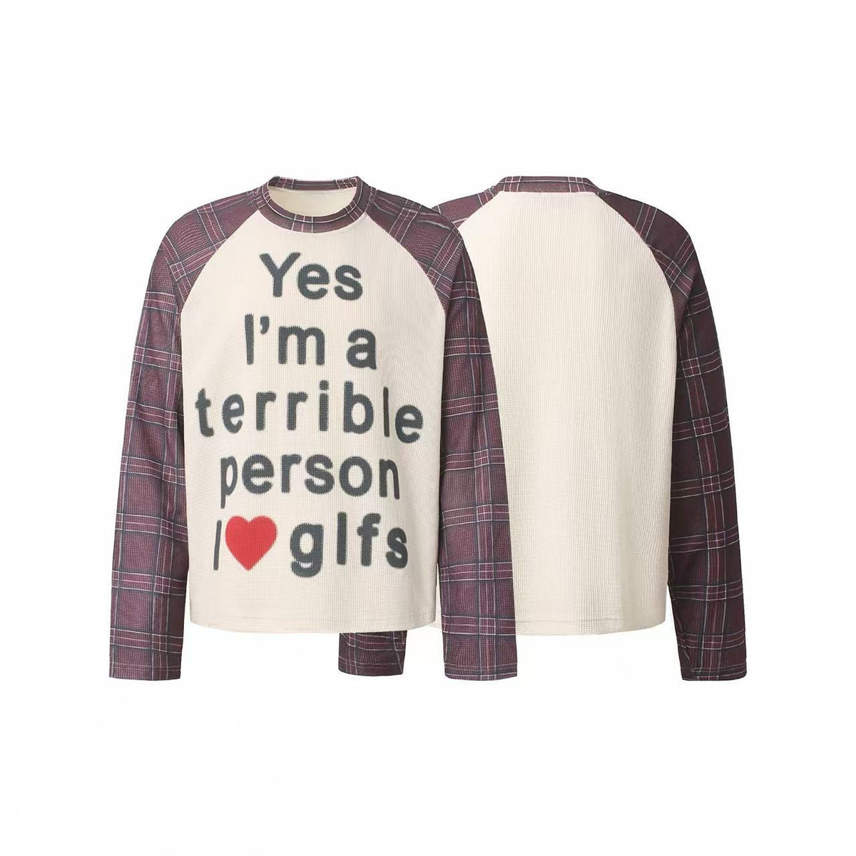 Madxmarx Plaid Sleeve Graphic Long Sleeve Tee