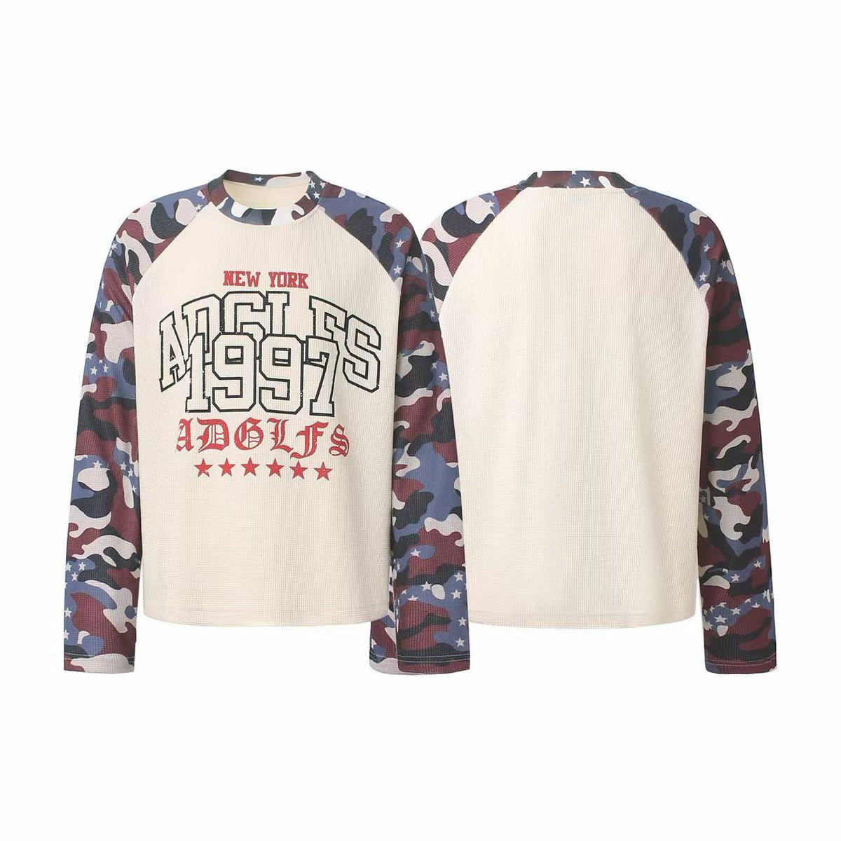 Madxmarx Camo Sleeve Varsity Graphic Long Sleeve Tee