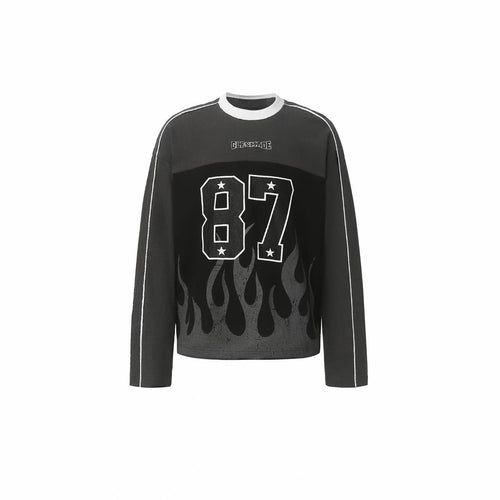 Madxmarx 87 Flame Graphic Long Sleeve Tee - M / Black