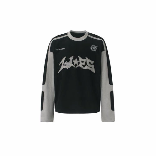 Madxmarx Contrast Panel Gothic Graphic Long Sleeve Tee - M / Black