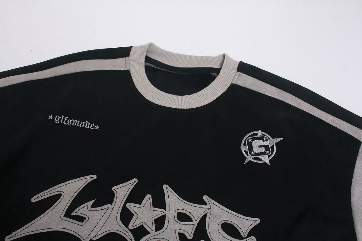 Madxmarx Contrast Panel Gothic Graphic Long Sleeve Tee