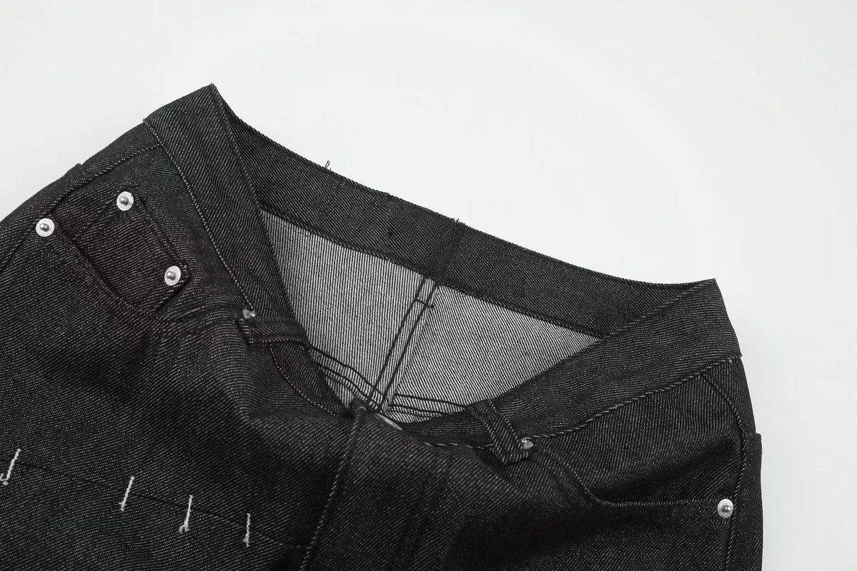 Madxmarx Stitched Detail Wide-Leg Jeans