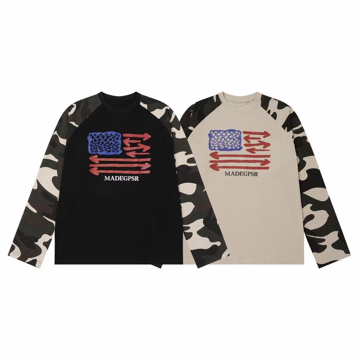 Madxmarx Camo Sleeve Flag Graphic Long Sleeve Tee