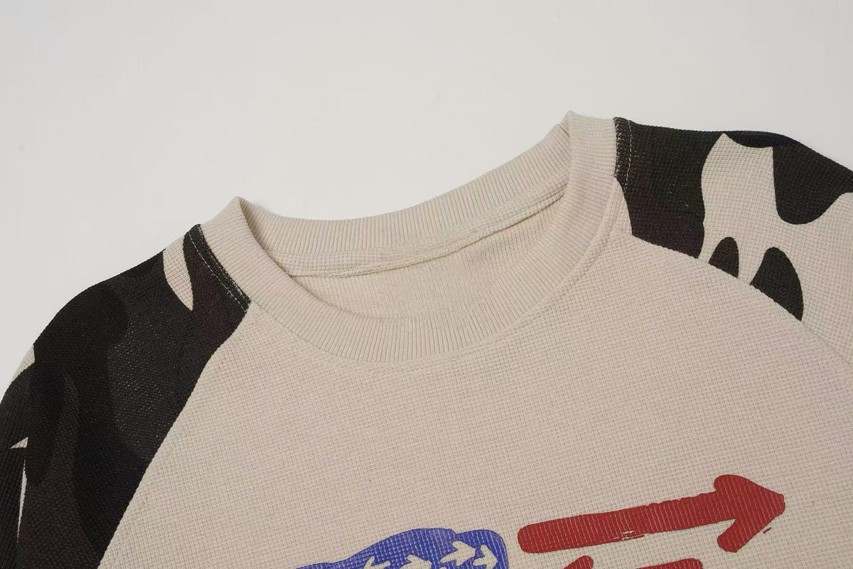 Madxmarx Camo Sleeve Flag Graphic Long Sleeve Tee