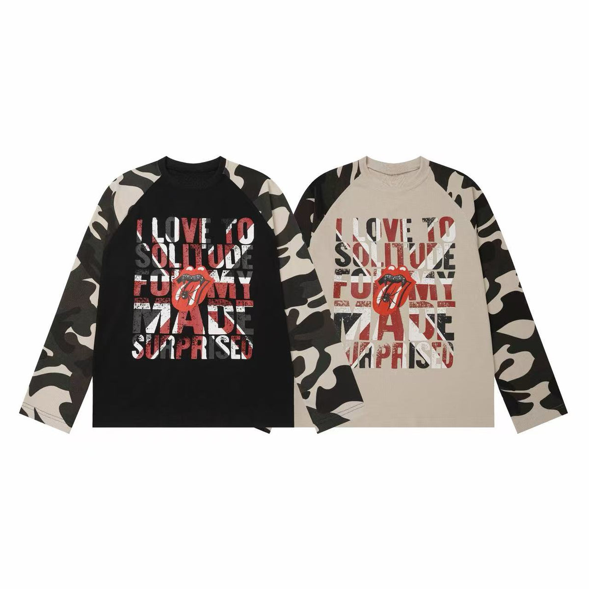 Madxmarx Striped Sleeve Gothic Graphic Long Sleeve Tee