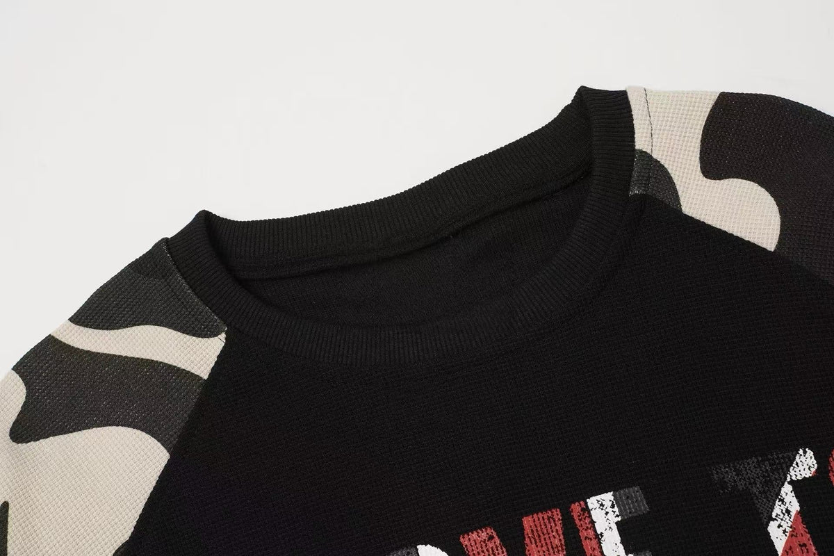 Madxmarx Striped Sleeve Gothic Graphic Long Sleeve Tee