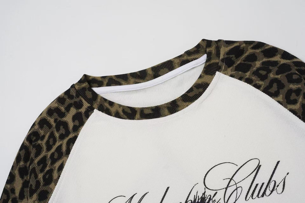 Madxmarx Leopard Sleeve Cross Graphic Long Sleeve Tee