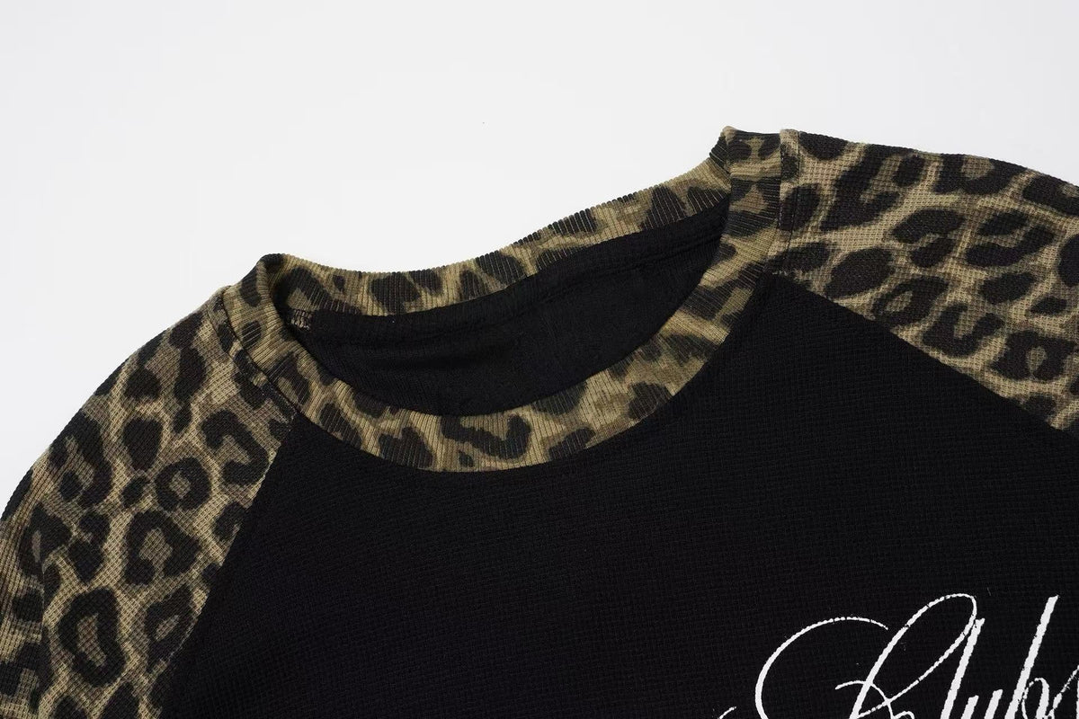 Madxmarx Leopard Sleeve Cross Graphic Long Sleeve Tee
