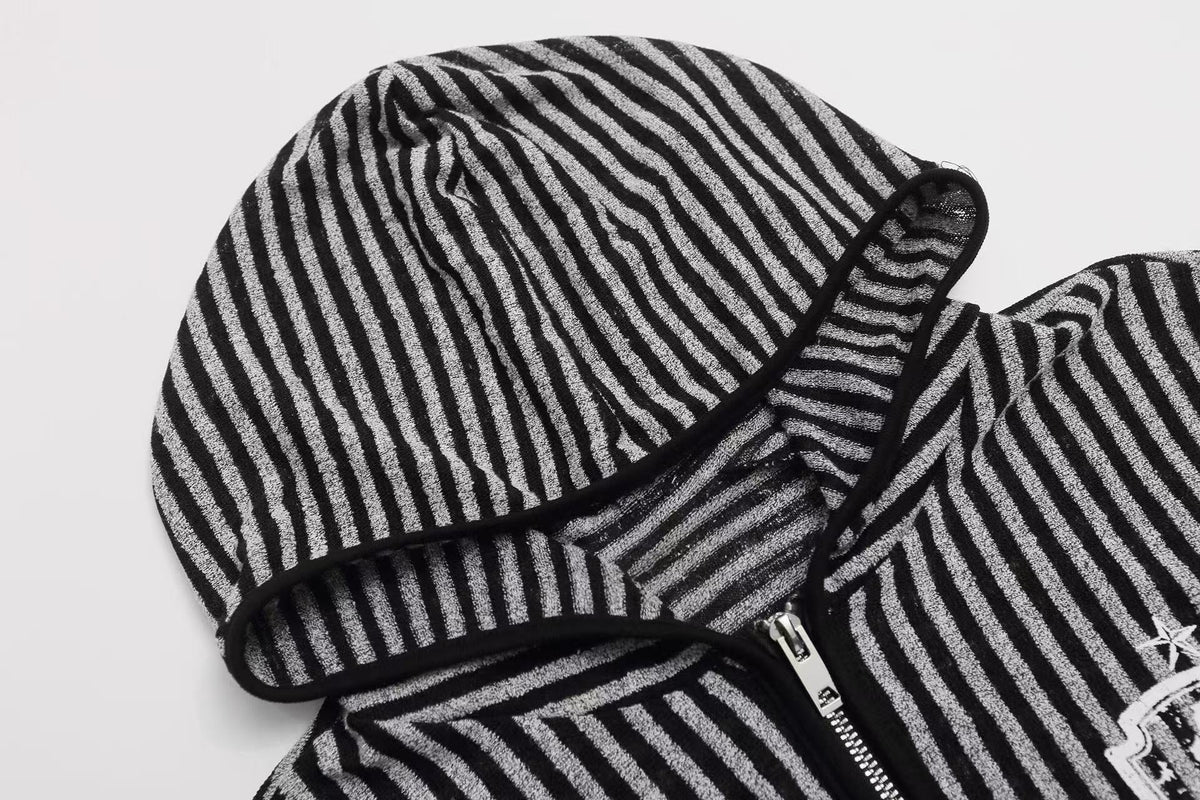 Madxmarx Striped Crest Zip-Up Hoodie