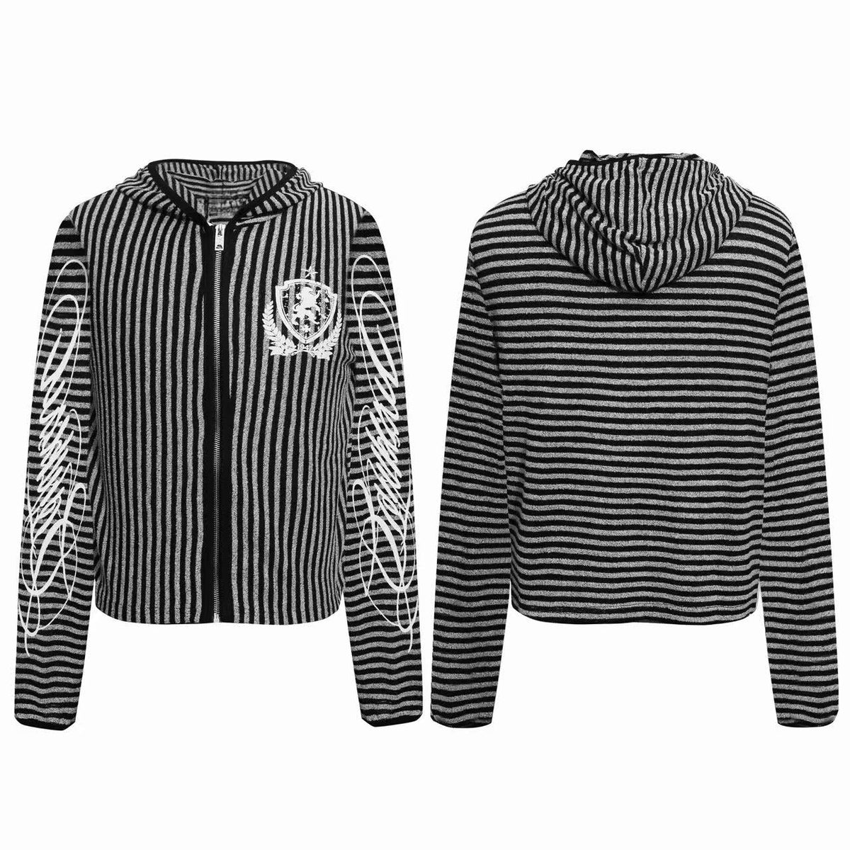 Madxmarx Striped Crest Zip-Up Hoodie