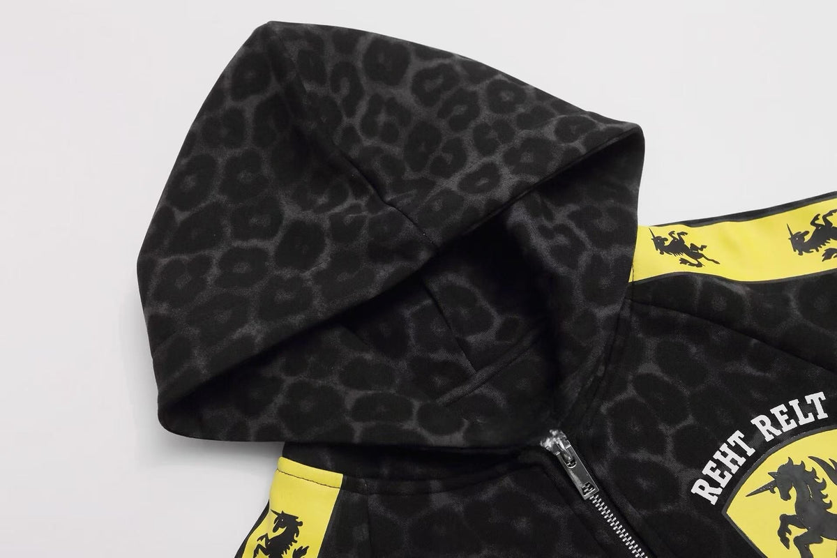 Madxmarx Leopard Stripe Crest Zip-Up Hoodie