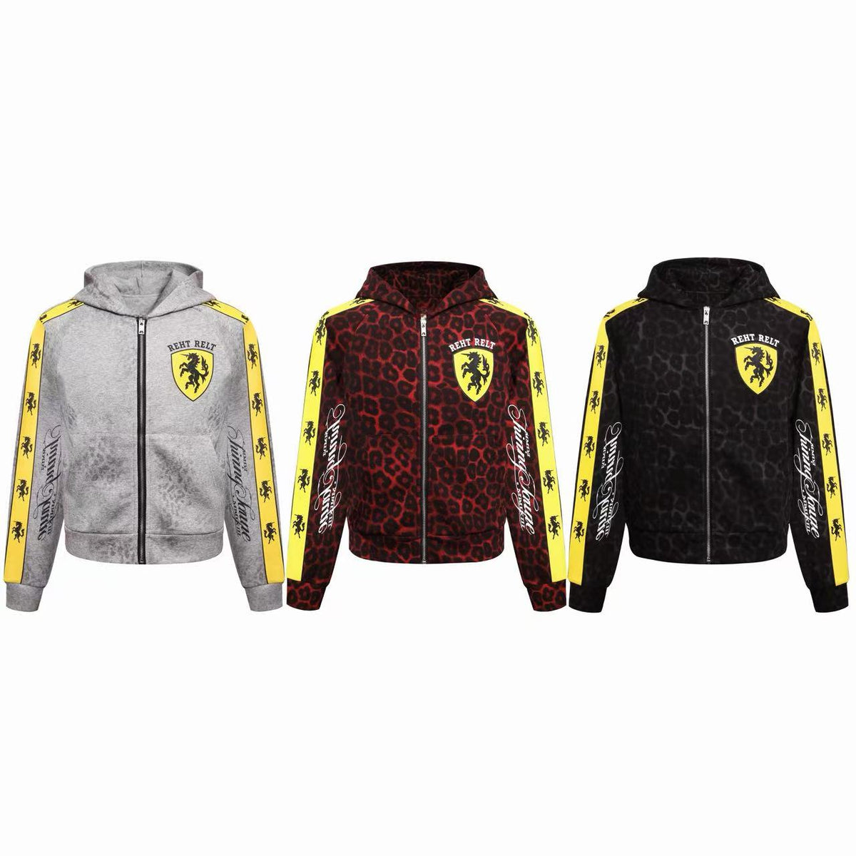 Madxmarx Leopard Stripe Crest Zip-Up Hoodie