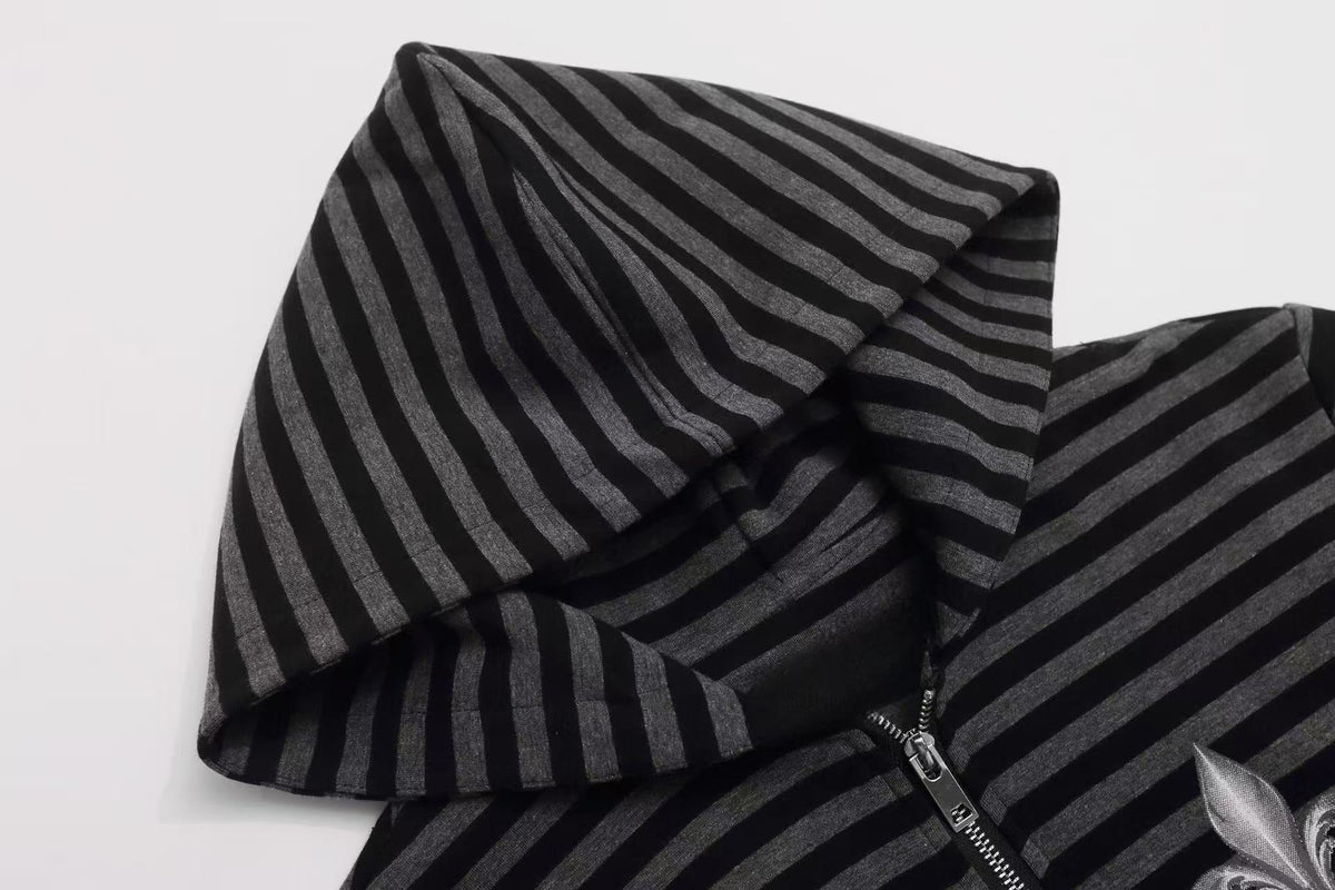 Madxmarx Fleur-De-Lis Striped Zip-Up Hoodie