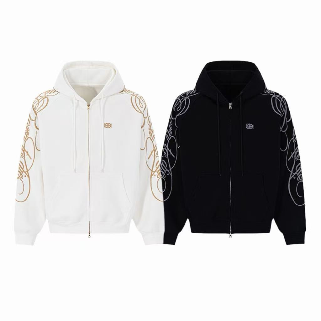 Madxmarx Striped Graphic Zip-Up Hoodie