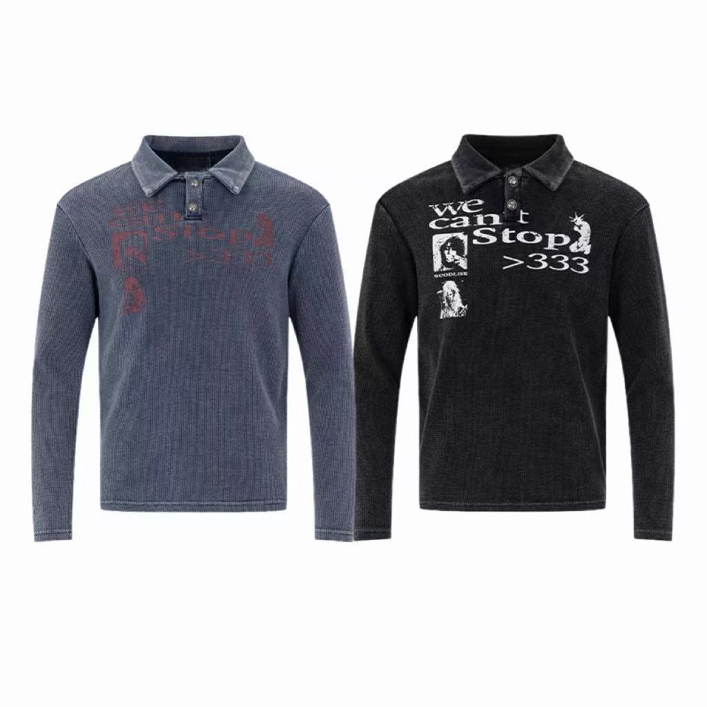 Madxmarx Washed Graphic Polo Long Sleeve