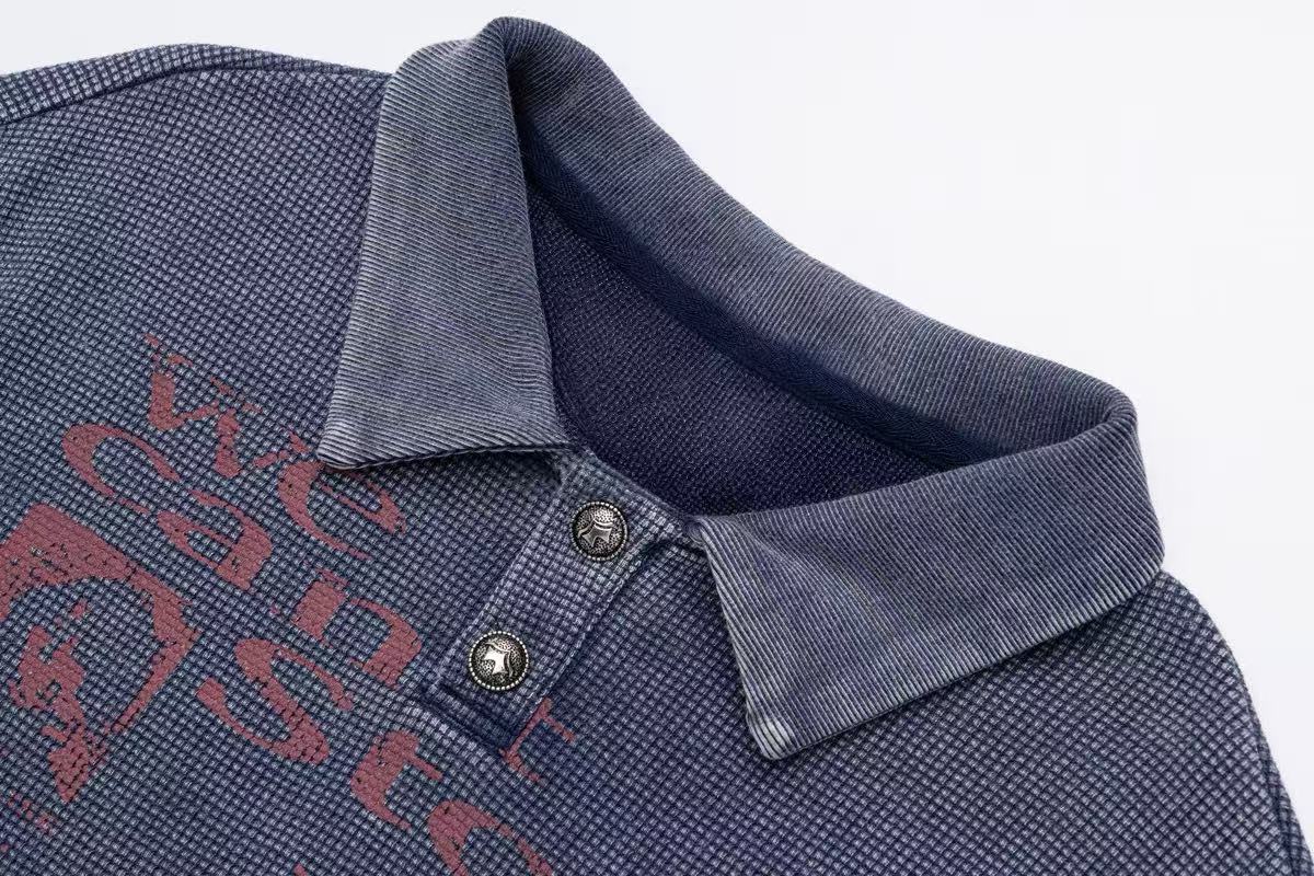 Madxmarx Washed Graphic Polo Long Sleeve
