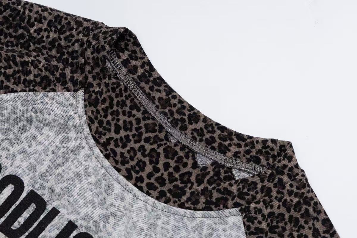 Madxmarx Leopard Graphic Raglan Long Sleeve Tee
