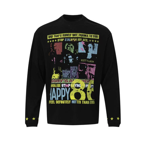 Madxmarx Pop Art Collage Graphic Long Sleeve Tee - S / Black