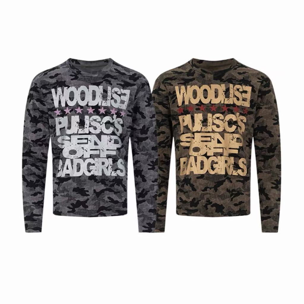 Madxmarx Camo Distressed Graphic Long Sleeve Tee